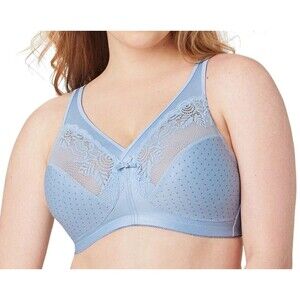 Glamorise Bra 44C Magic Lift Full Figure Wireless Support Light Blue Minimizer